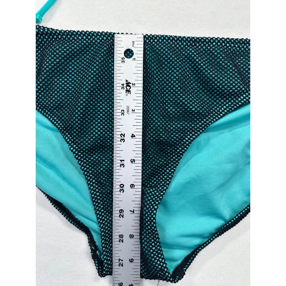 NWT Rich Black & Teal Mesh Triangle Bikini Set XL Two Piece Swimsuit Y2K String - Picture 6 of 14